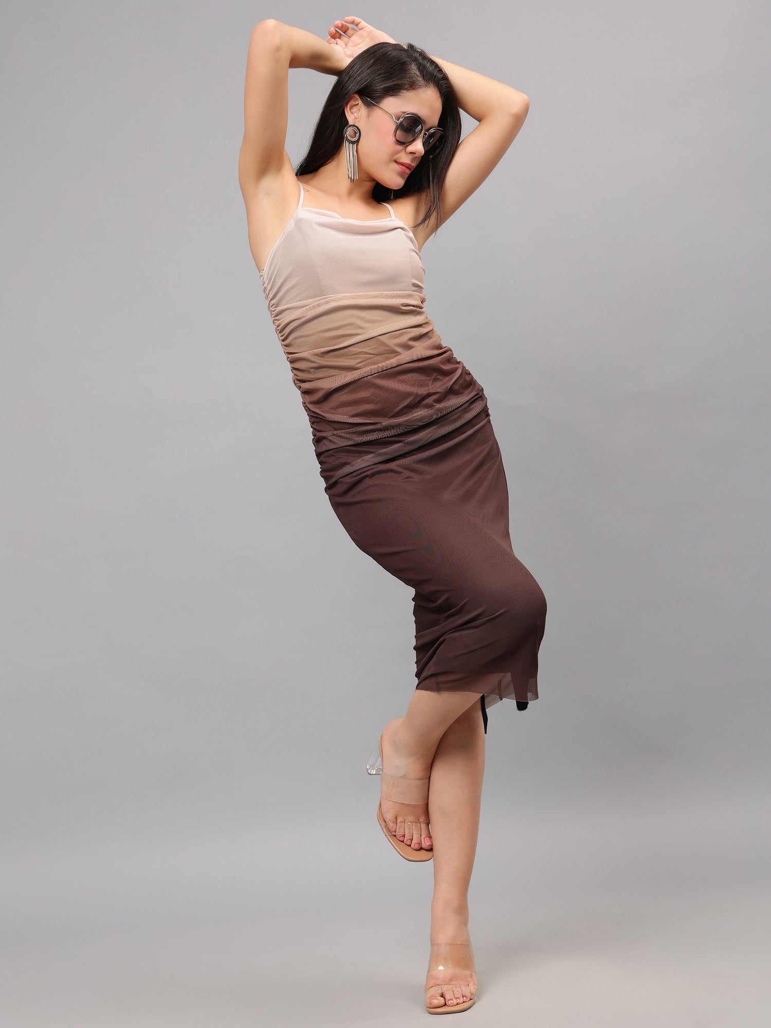Gradient Sheath Pleated Cami Dress