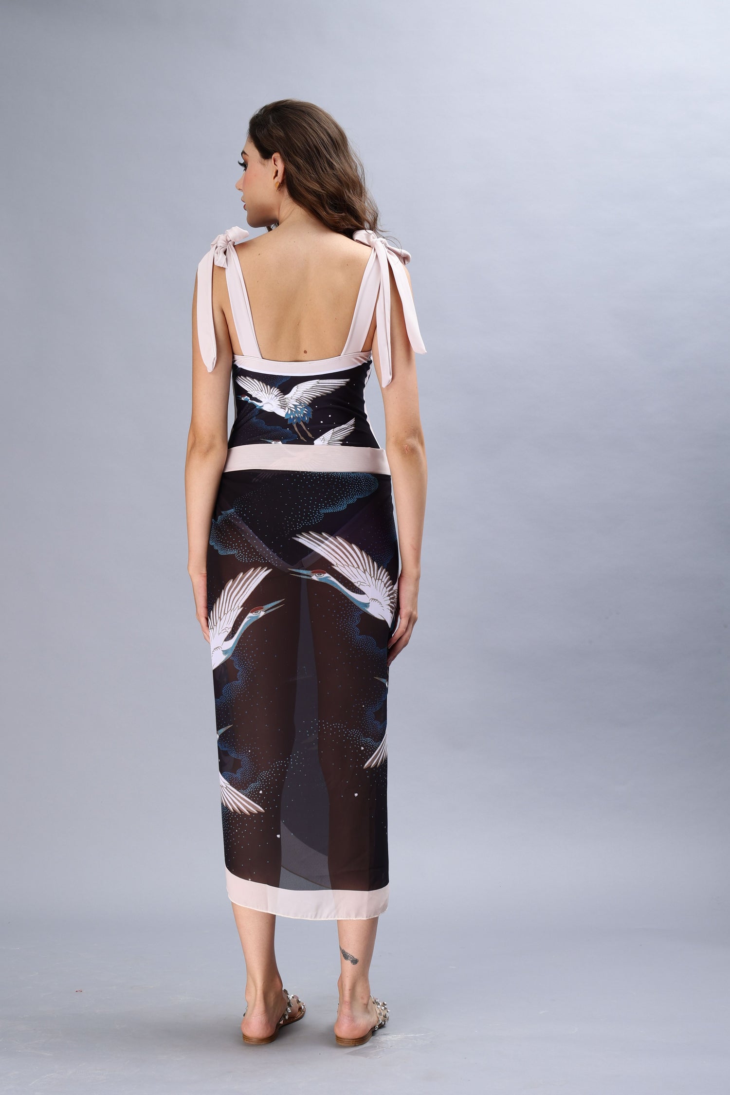 Bird Print Monokini With Sarong
