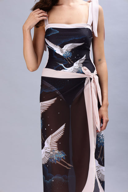 Bird Print Monokini With Sarong