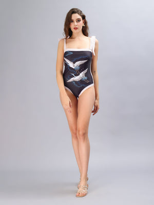 Bird Print Monokini With Sarong