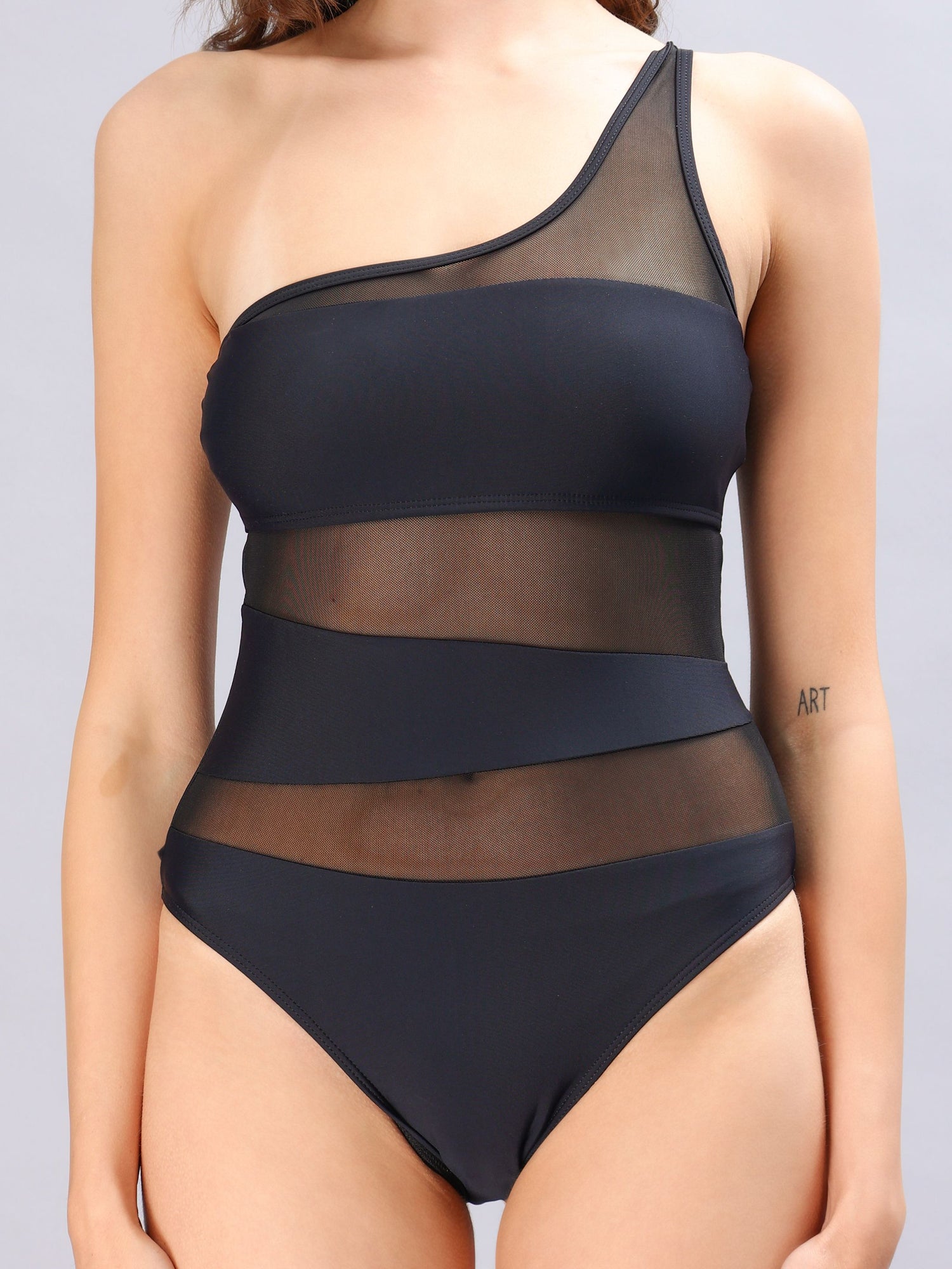 One Shoulder Mesh Monokini