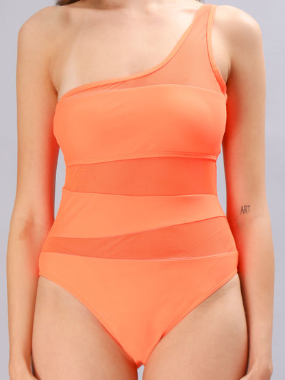 One Shoulder Mesh Monokini