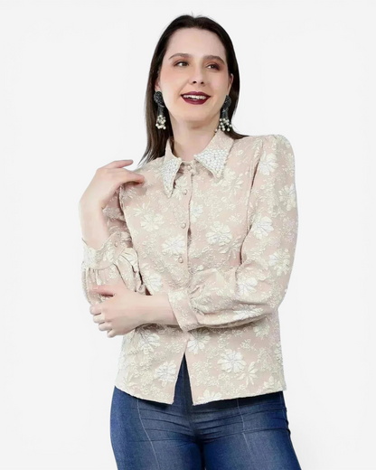 Pearl Beading Jacquard Shirt