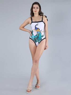 Peacock Printed Monokini With Sarong