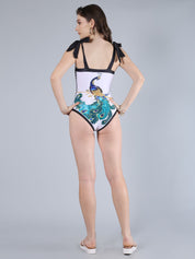Peacock Printed Monokini With Sarong