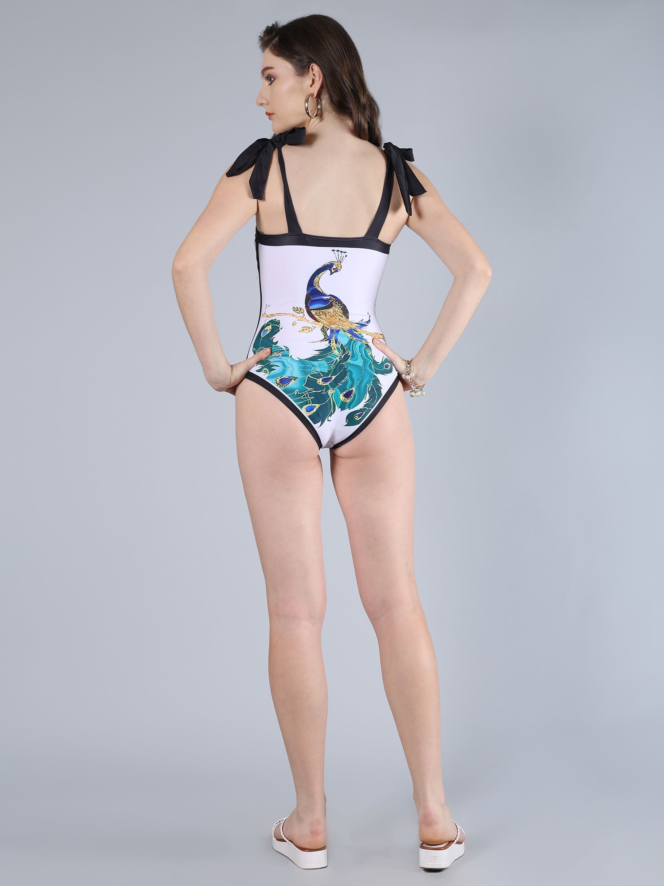 Peacock Printed Monokini With Sarong