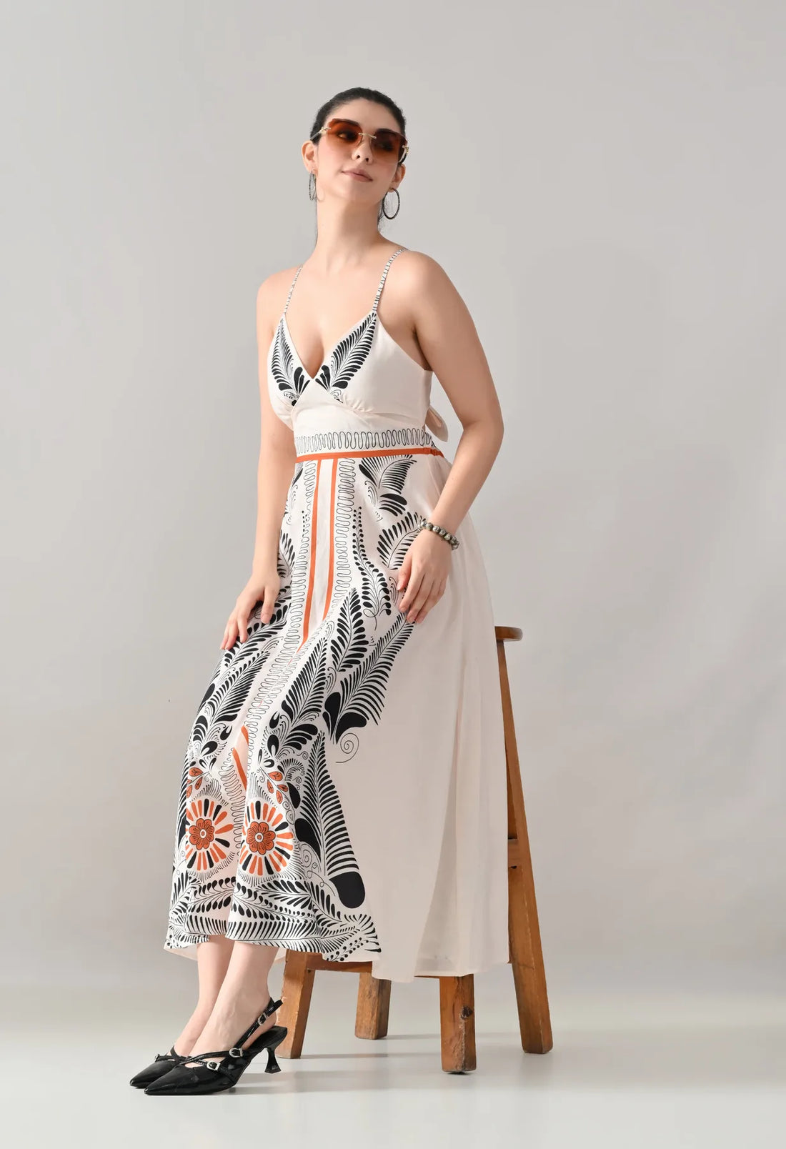 Tropical Bloom Back-Tie Maxi Dress
