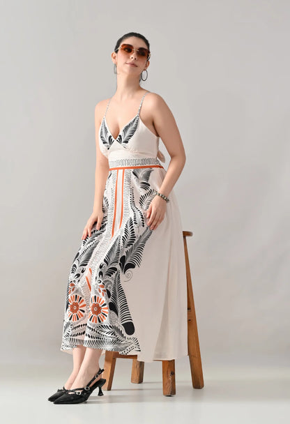 Tropical Bloom Back-Tie Maxi Dress