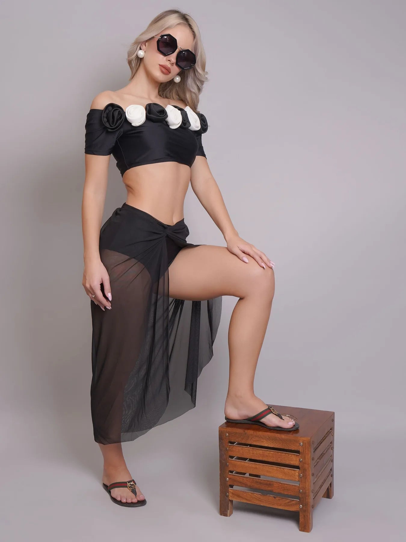 Off-Shoulder Bikini Set With Sarong