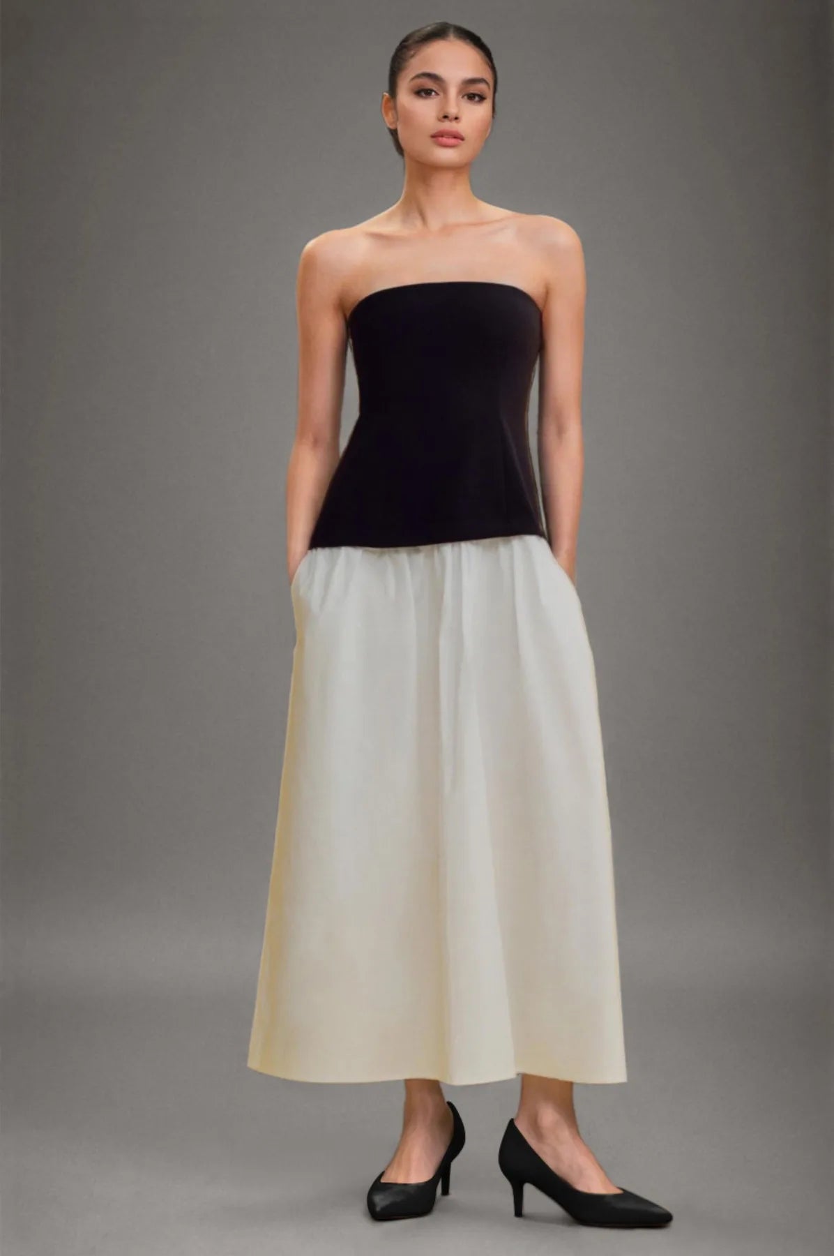 Colorblocked Strapless Maxi Dress