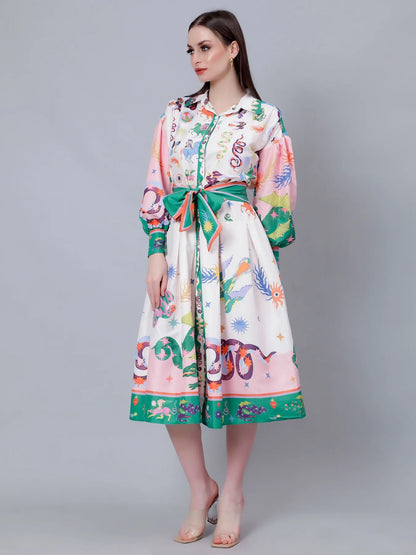 Mystic Animal Printed Shirt Dress