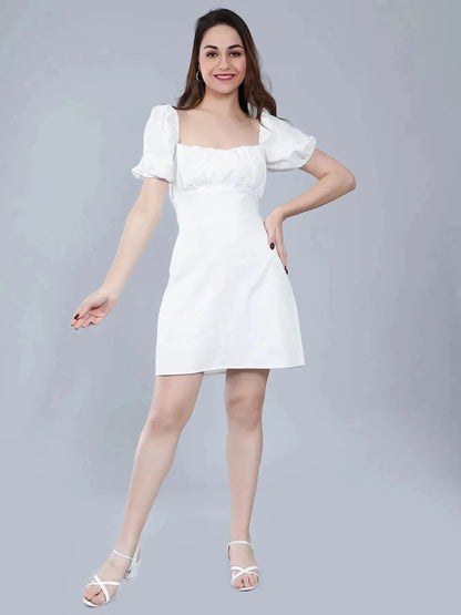 Off Shoulder Puff Sleeves Dress