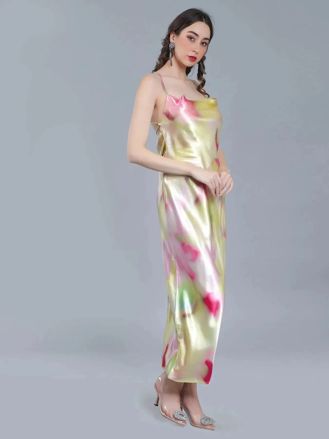 Splash Color Cowl Slip Dress