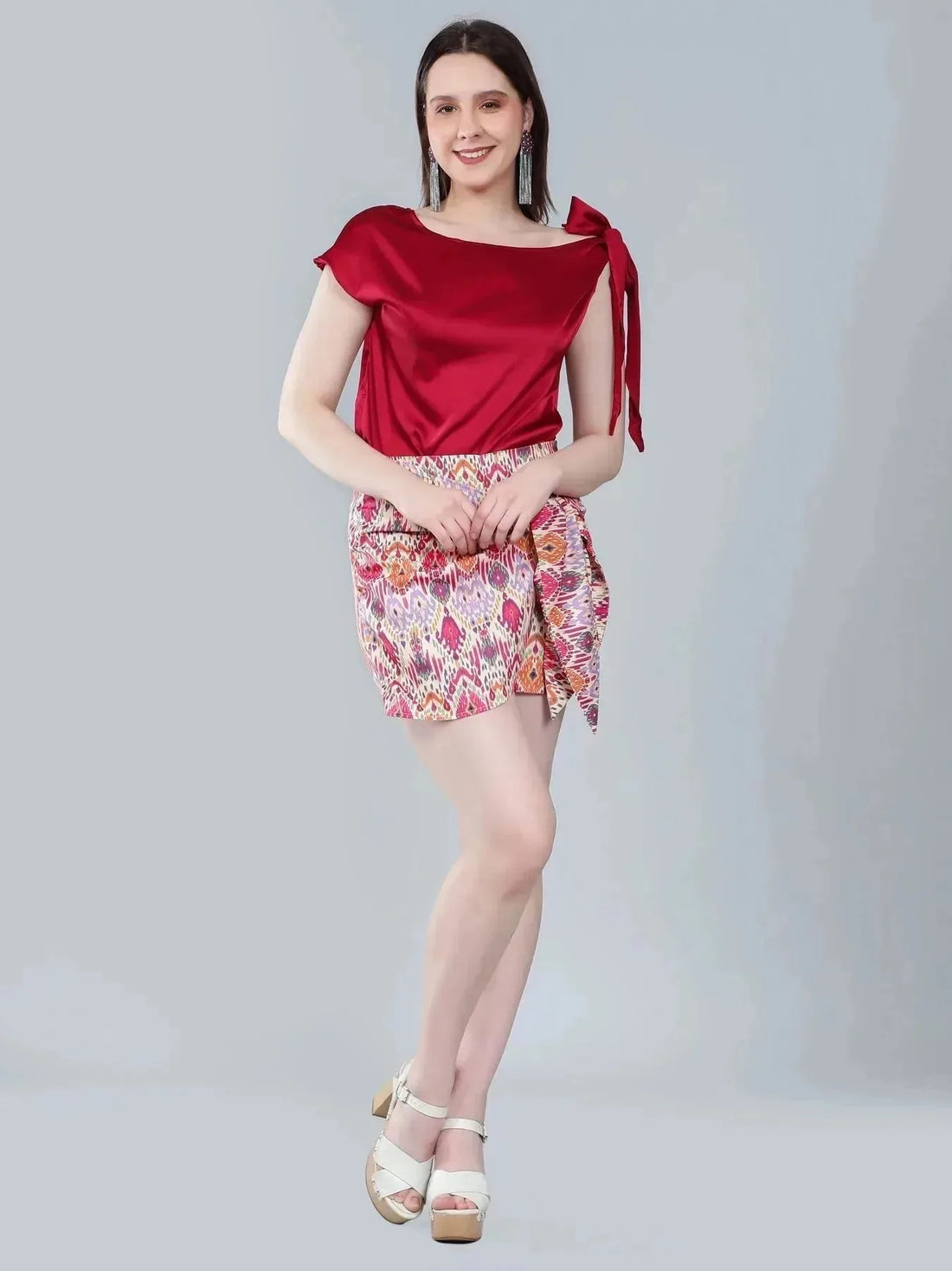 Tie Shoulder Satin Blouse