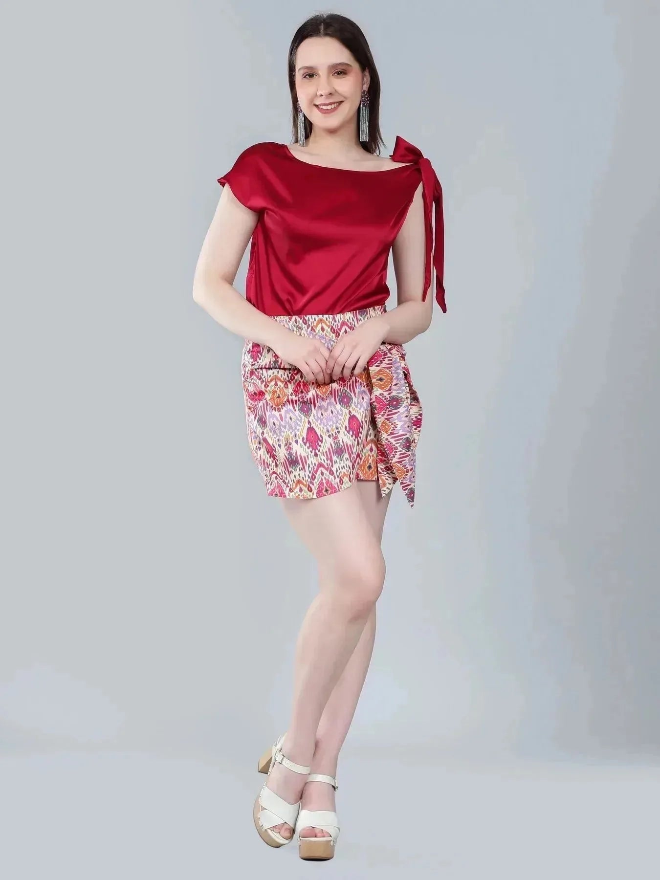 Tie Shoulder Satin Blouse