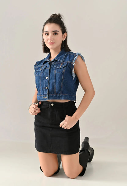 Fray Denim Vest Jacket