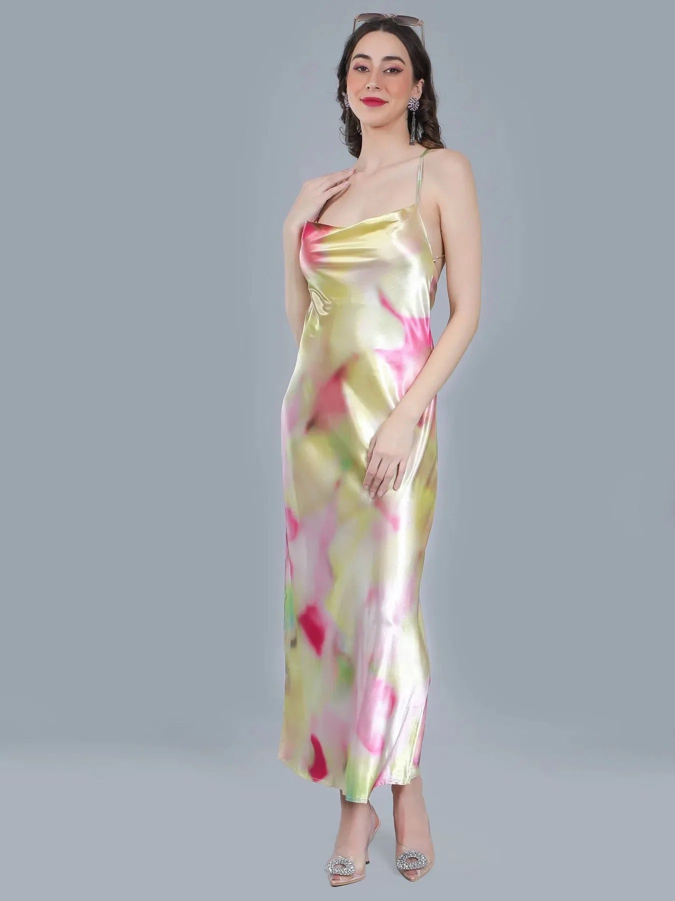 Splash Color Cowl Slip Dress