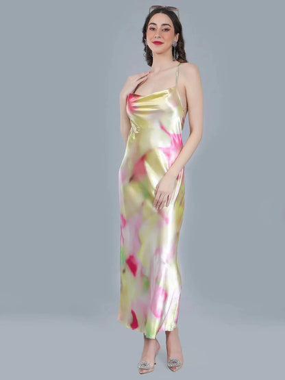 Splash Color Cowl Slip Dress