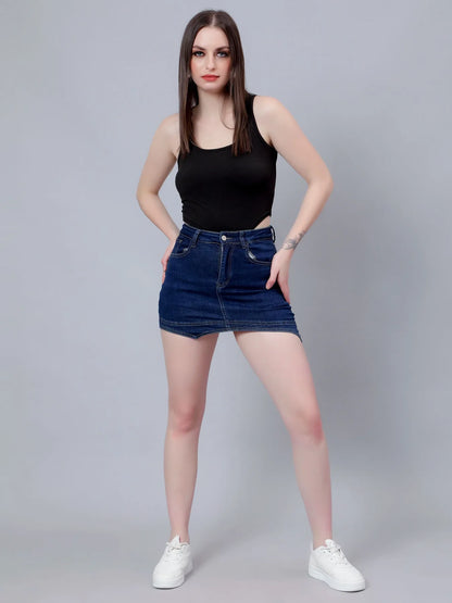 Asymmetrical Denim Mini Skirt