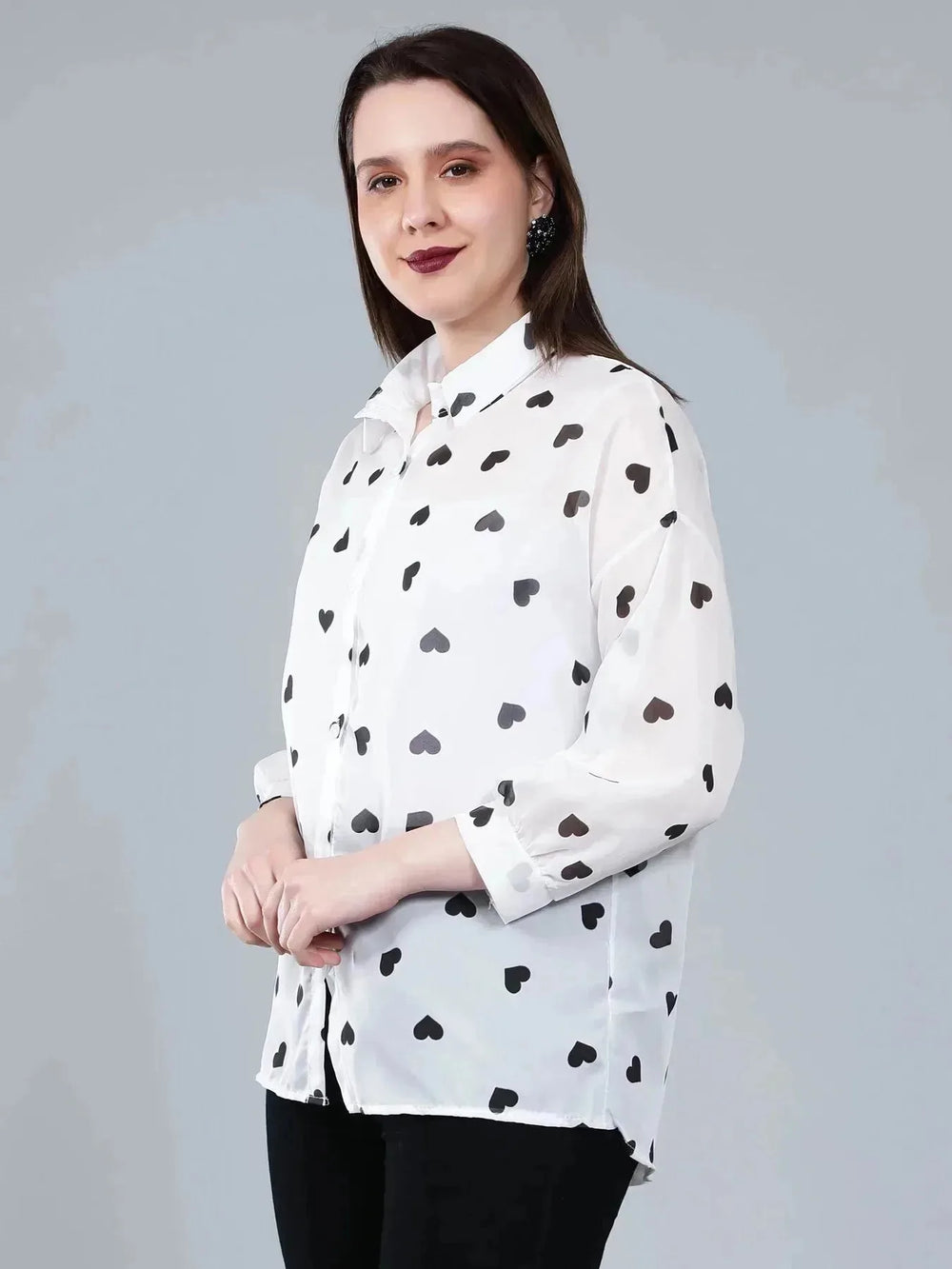 Heart Print Sheer Shirt