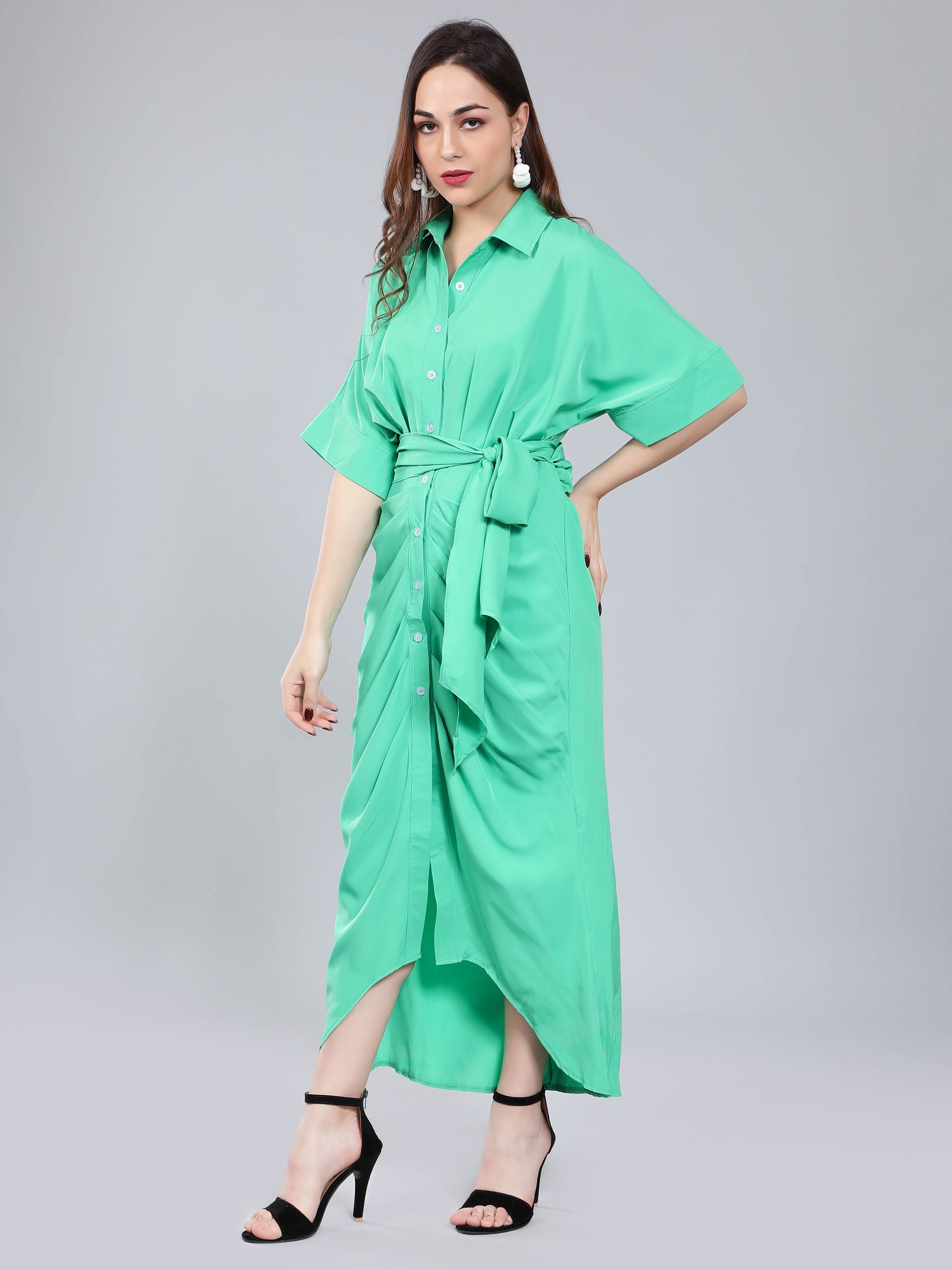 Cinched Waist Belted Shirt Dress