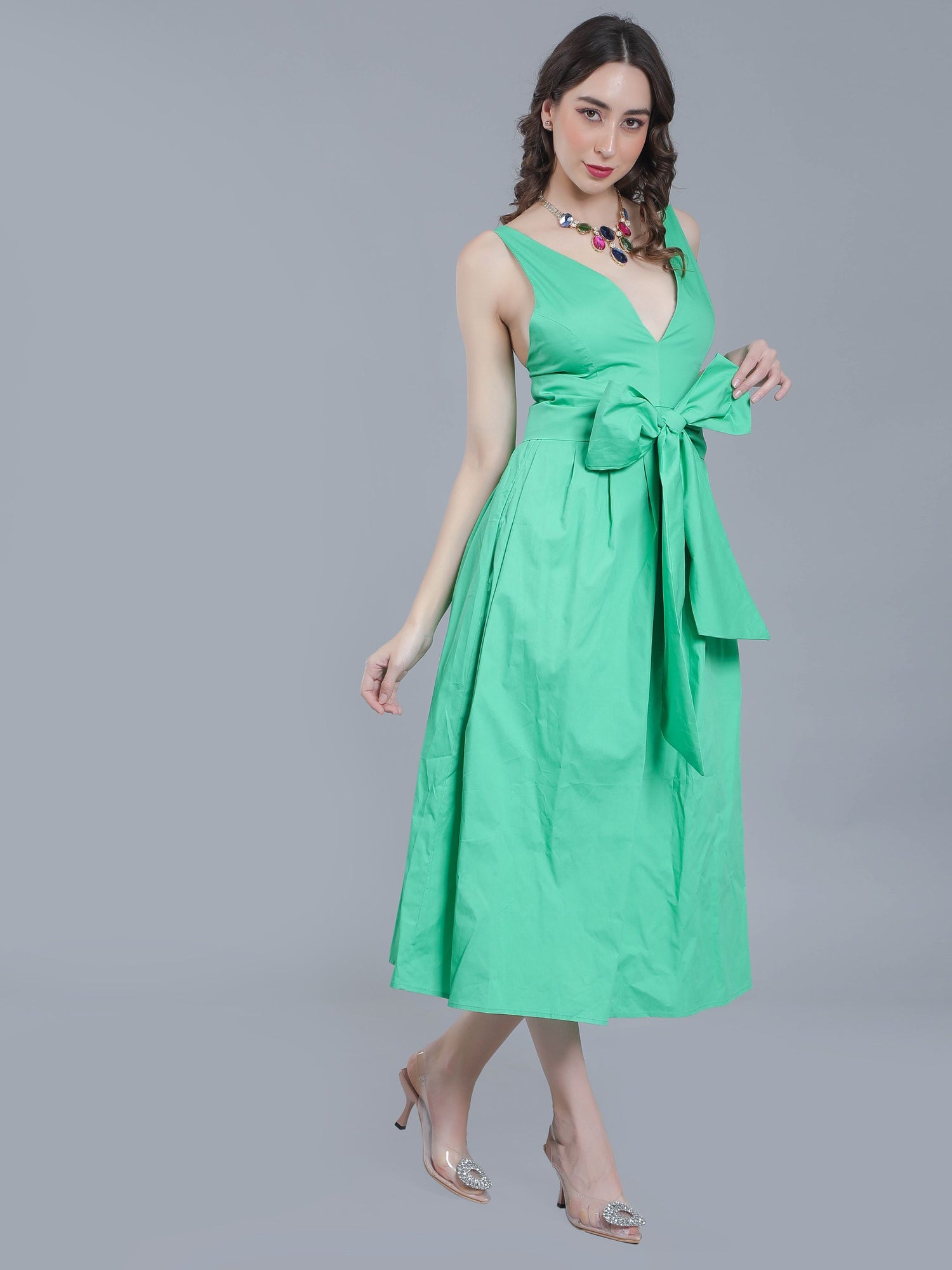 Deep V-Neck Cotton Dress