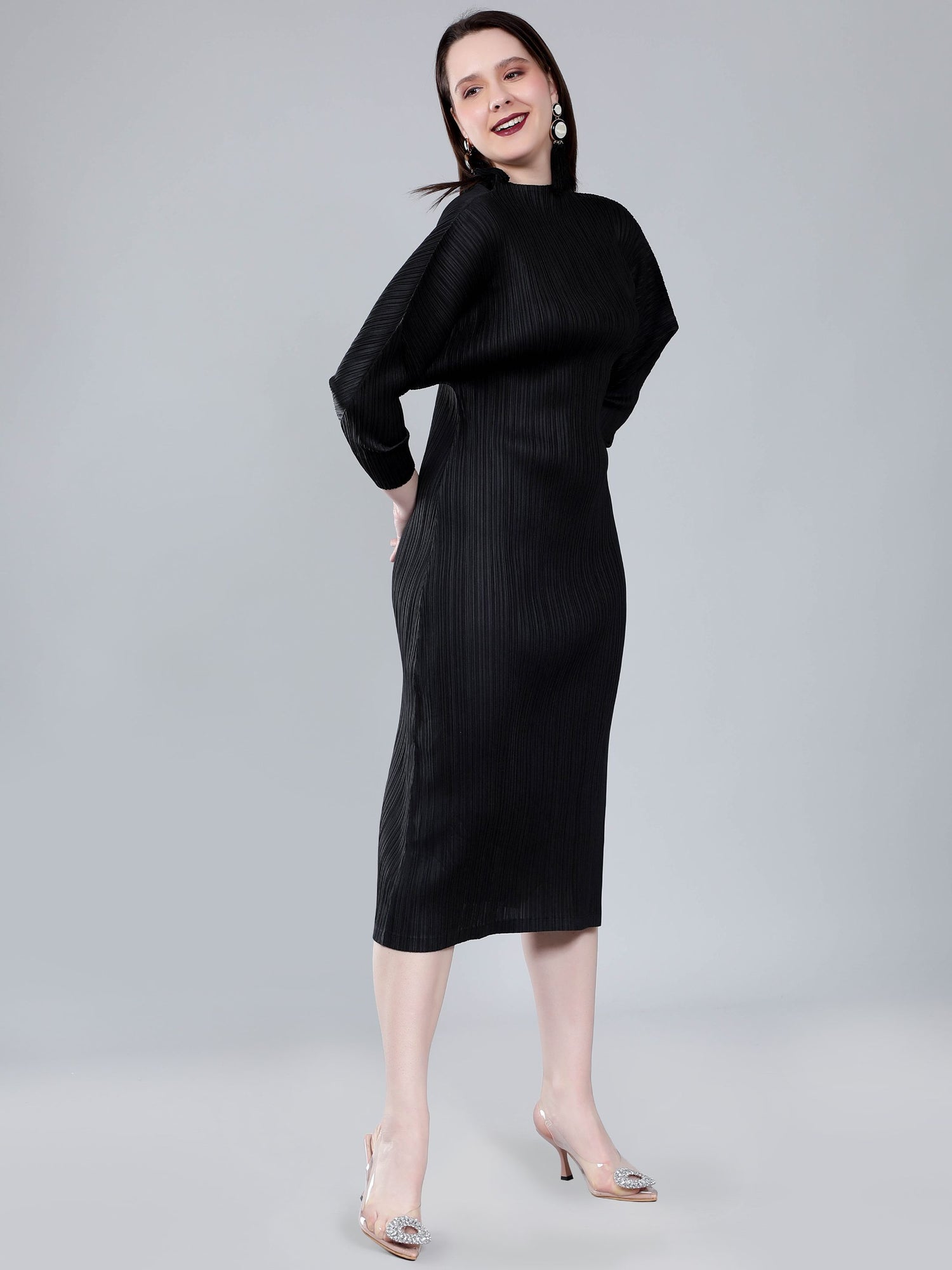 Jewel Neck Pleated Dress