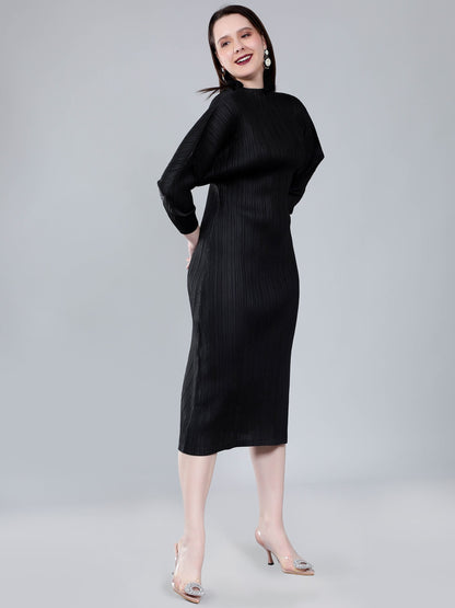 Jewel Neck Pleated Dress
