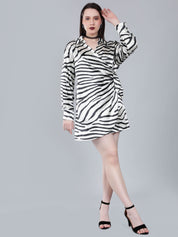 Zebra Print Satin Wrap Dress