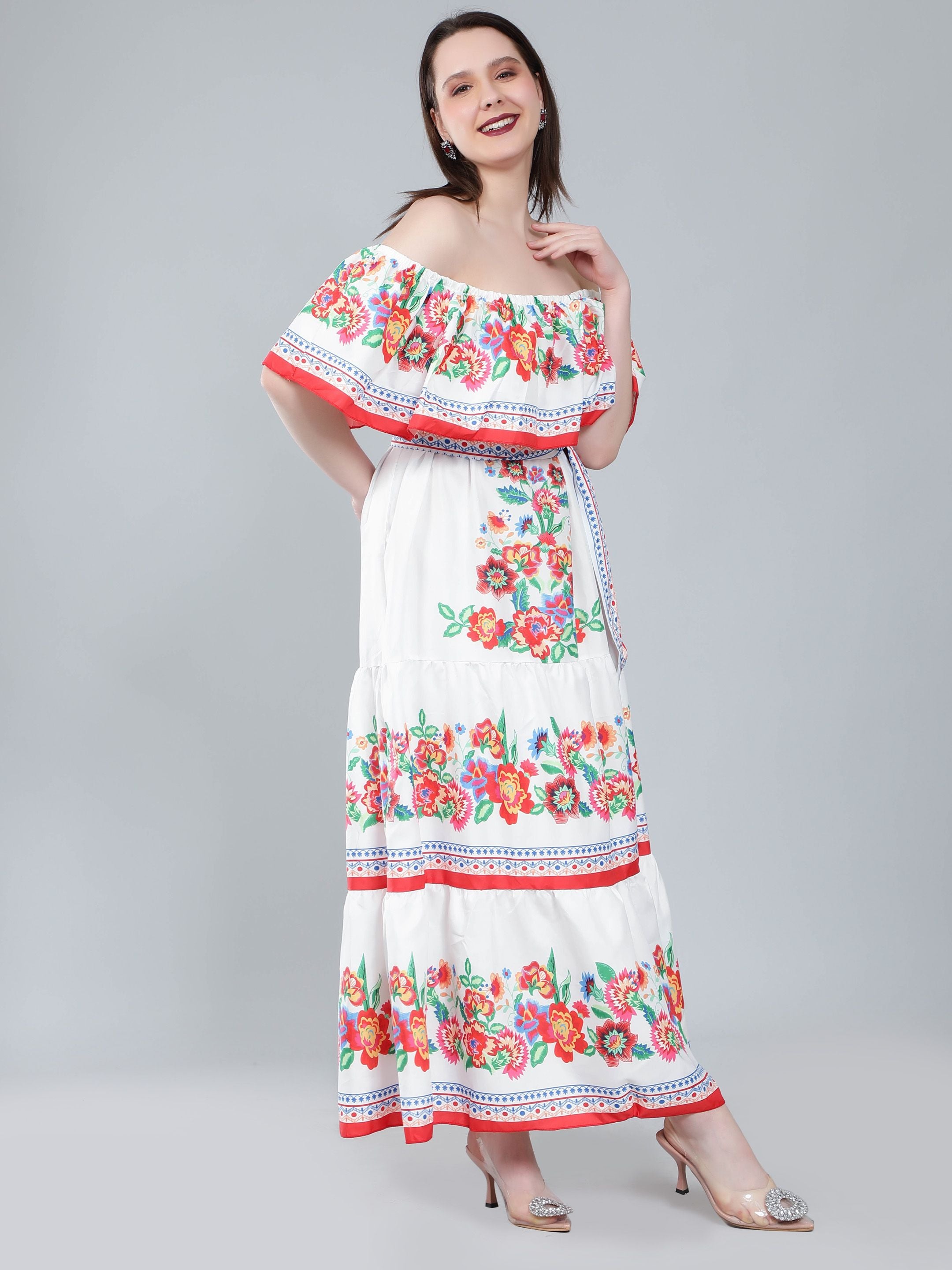 Floral Print Off-Shoulder Maxi Dress