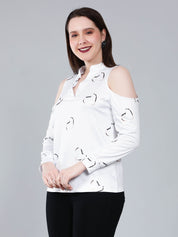Cold Shoulder Heart Printed Blouse