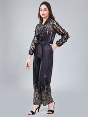 Tulle Sleeves Printed Jumpsuit