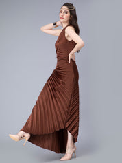 Fan Pleats One-Shoulder Dress