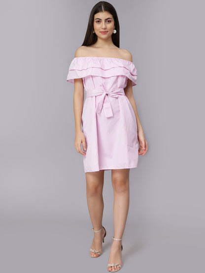 Striped Off-Shoulder Short Dress