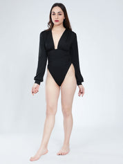Sexy Plunged  V- Neck  Bodysuit