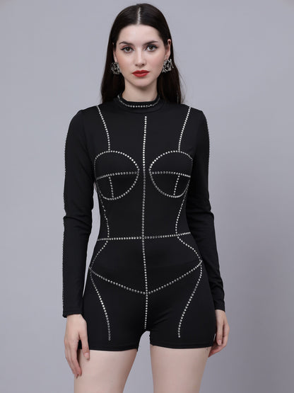 Rhinestone Stickon Detail Playsuit