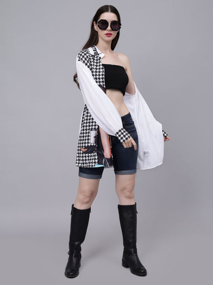 Houndstooth Pattern Oversized Shirt