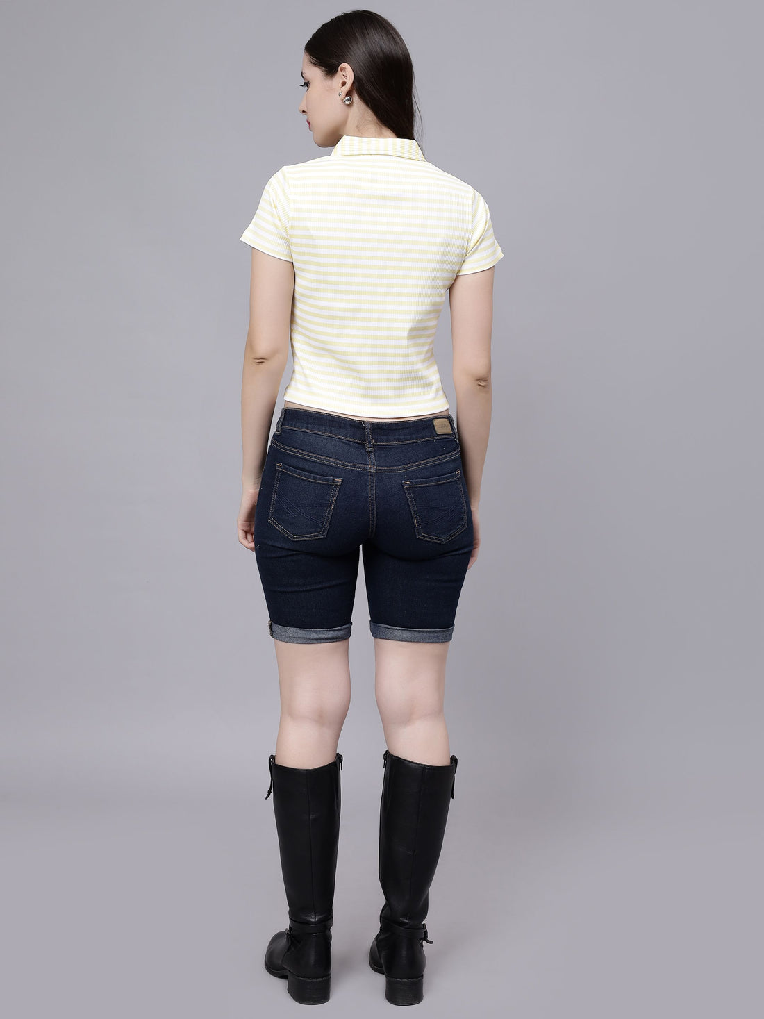 Cotton Striped Polo Neck T-Shirt