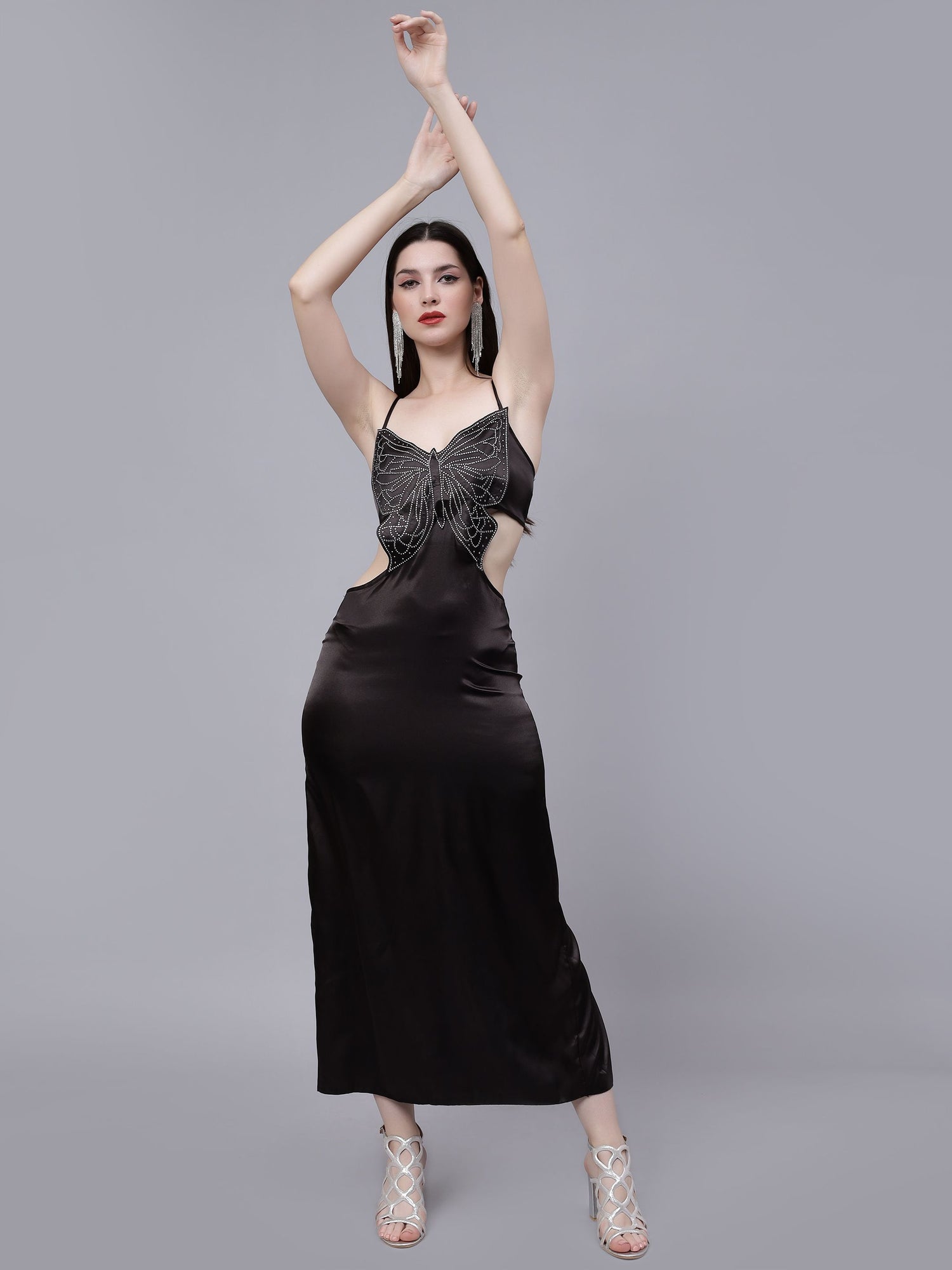Rhinestone Butterfly Patch Slip Dress