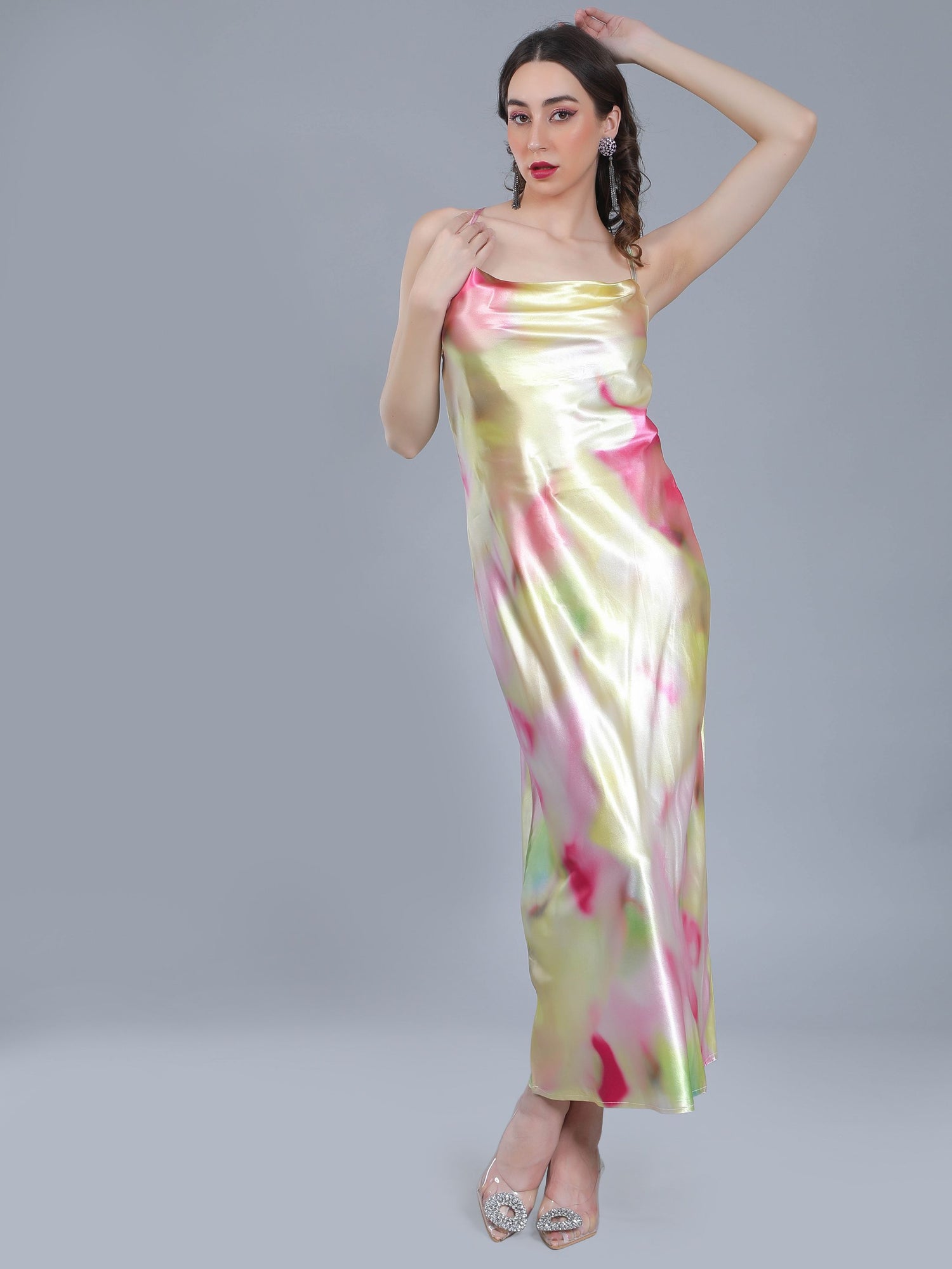 Splash Color Cowl Slip Dress