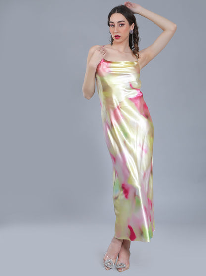 Splash Color Cowl Slip Dress