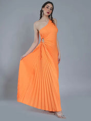 One-Shoulder Pleated Maxi Dress