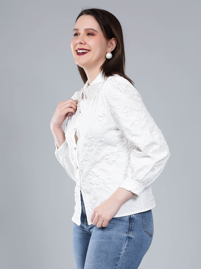Pearl Beading Jacquard Shirt
