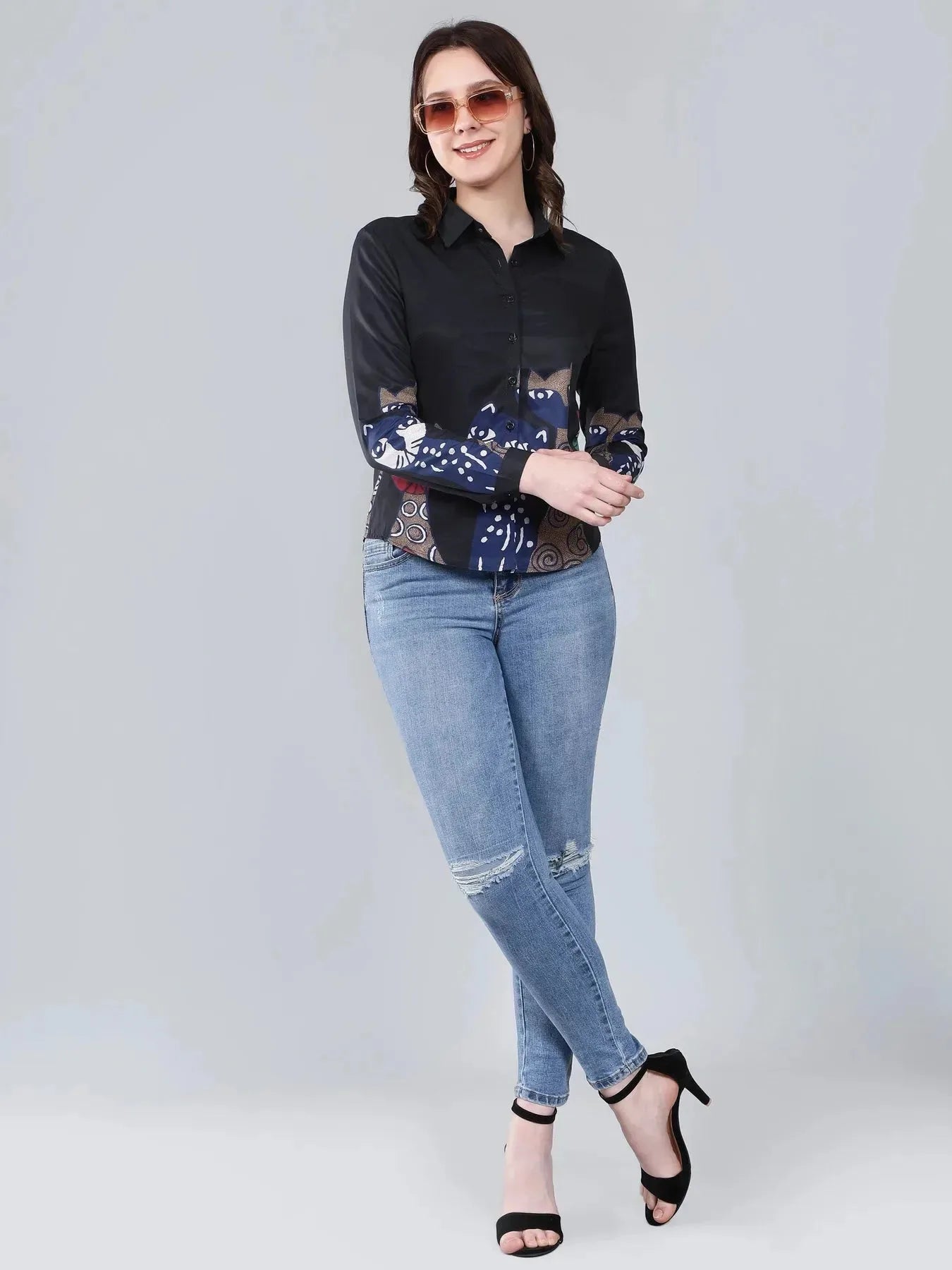 Cartoon Cat Printed Shirt