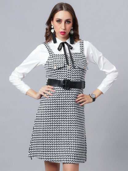 Houndstooth Tweed Suspender Dress &amp; Shirt Set