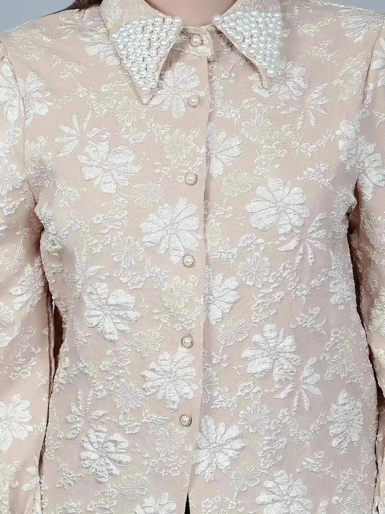 Pearl Beading Jacquard Shirt
