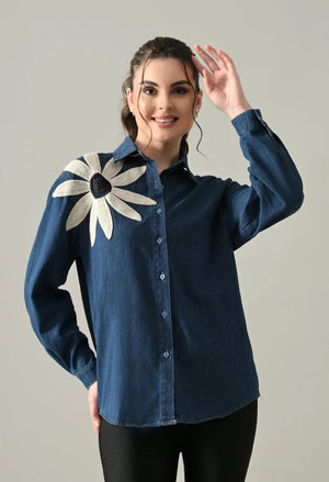 Embroidered Denim Blossom Shirt
