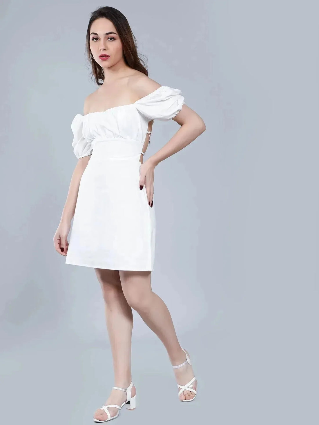 Off Shoulder Puff Sleeves Dress