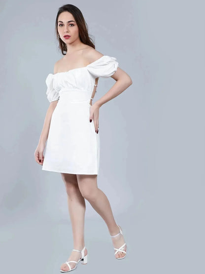 Off Shoulder Puff Sleeves Dress