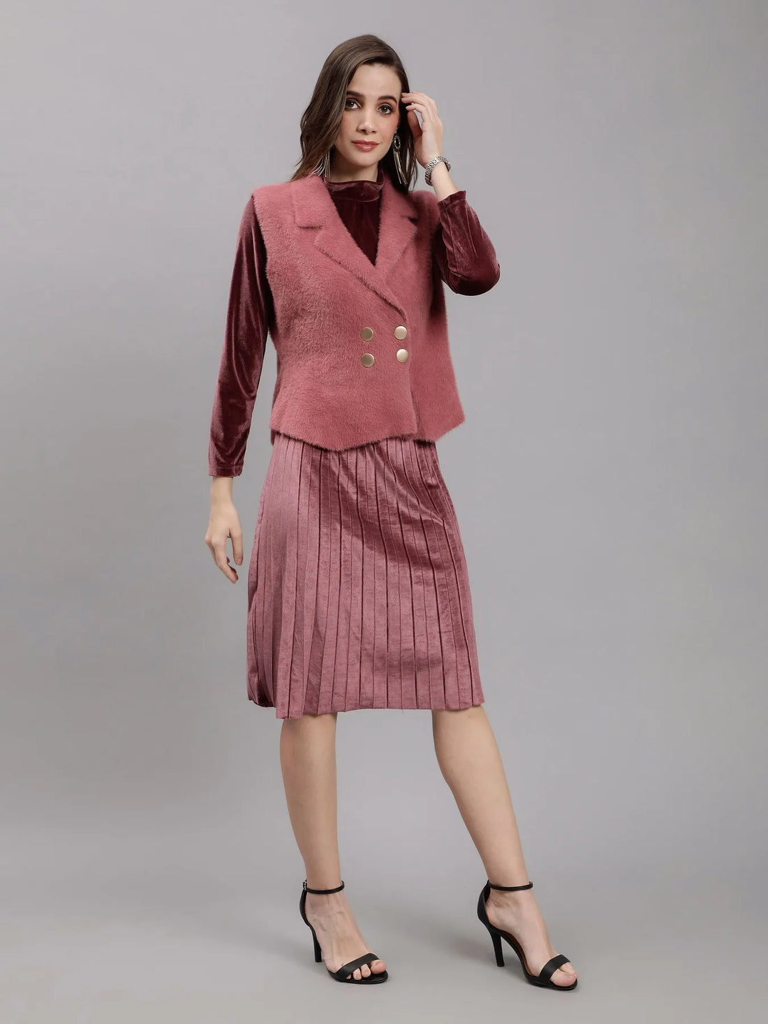 Sleeveless Jacket and Dress Set